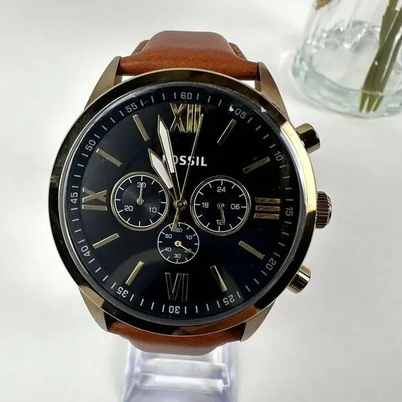 NWT Fossil Flynn Chronograph Brown Leather Men's Watch BQ2261 - Picture 1 of 12
